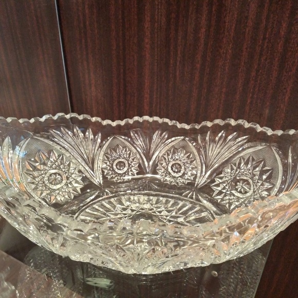 Extra Large Crystal Elongated Boat Bowl from Czech Republic